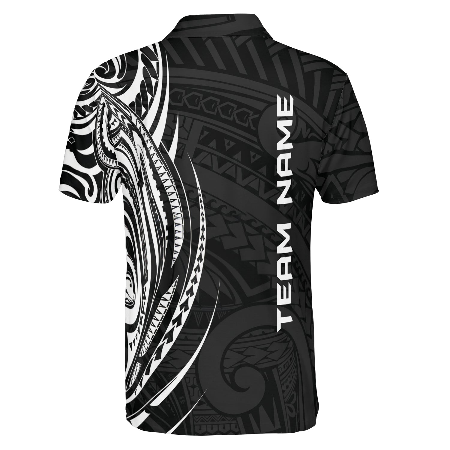 Black white Polynesian tribal pickleball polo shirt mockup variant 2