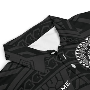 Black white Polynesian tribal pickleball polo shirt mockup variant 3