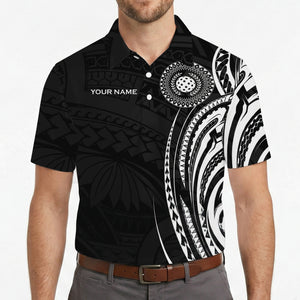 Black white Polynesian tribal pickleball polo shirt mockup variant 4