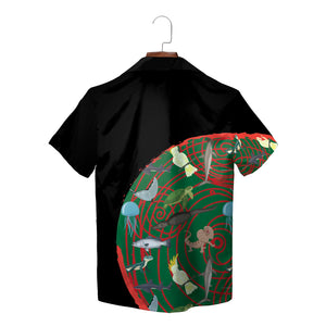 Black Hawaiian shirt with Aboriginal wildlife art and council logo variant 2