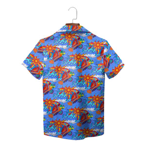 Colorful wave swirl sunburst print shirt on wooden hanger variant 2