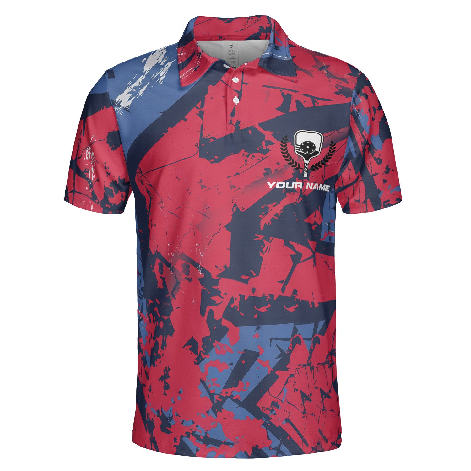 Red navy geometric splatter pickleball polo with name