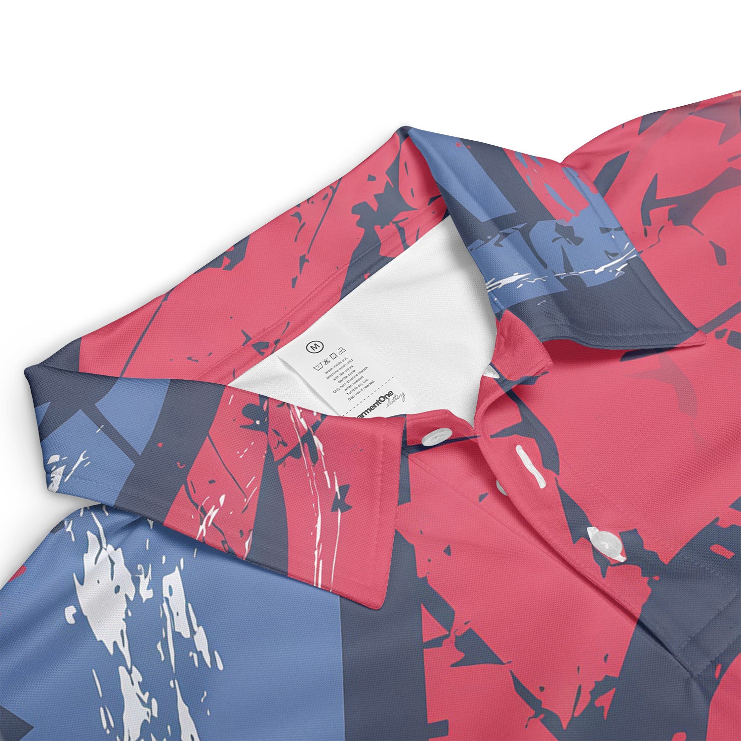 Red navy geometric splatter pickleball polo with name variant 3
