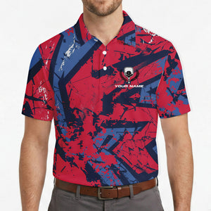 Red navy geometric splatter pickleball polo with name variant 4