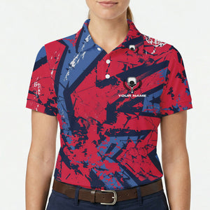 Red navy geometric splatter pickleball polo with name variant 5