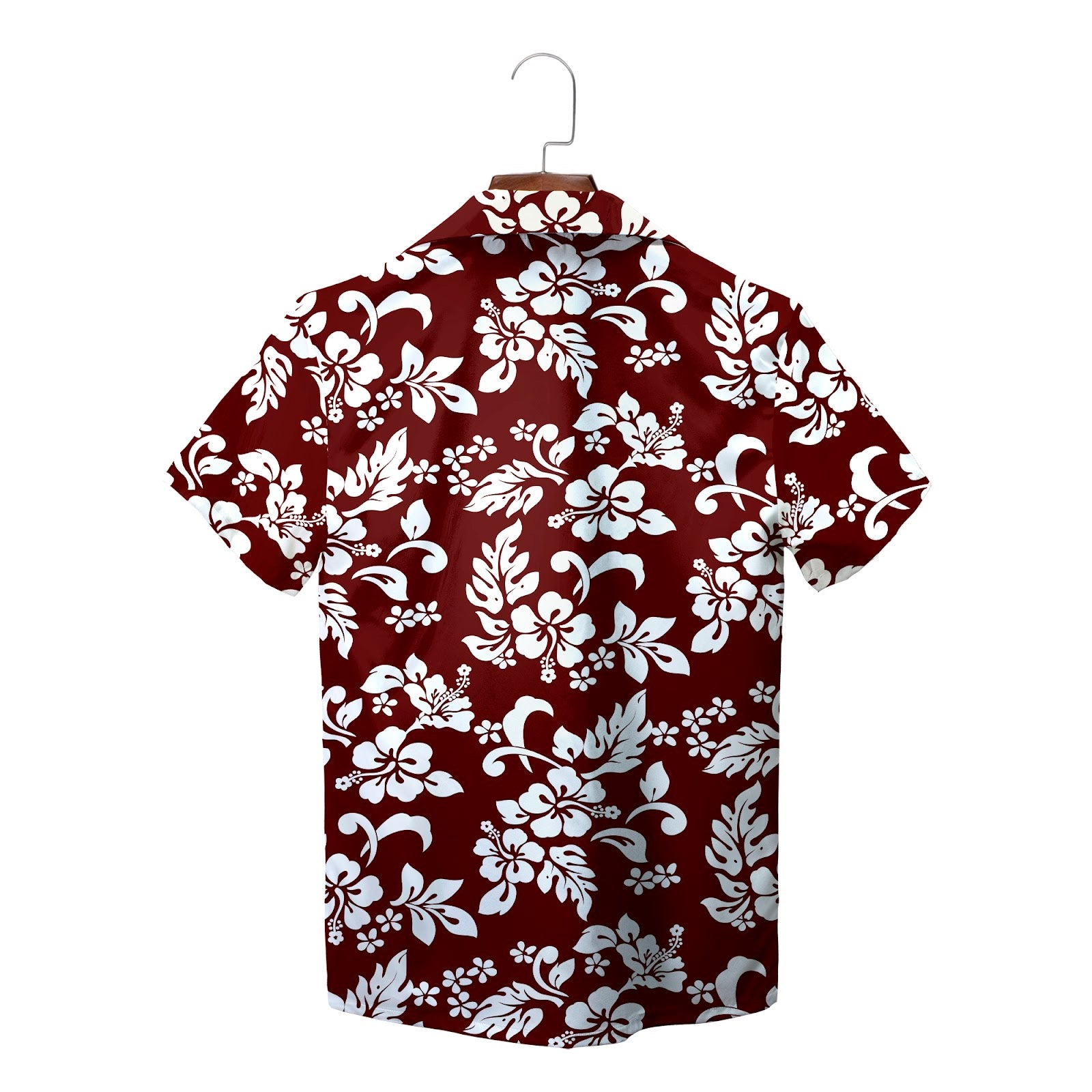 Blue white hibiscus floral Hawaiian shirt on wood hanger variant 6
