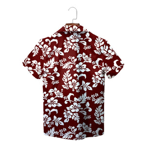 Blue white hibiscus floral Hawaiian shirt on wood hanger variant 6