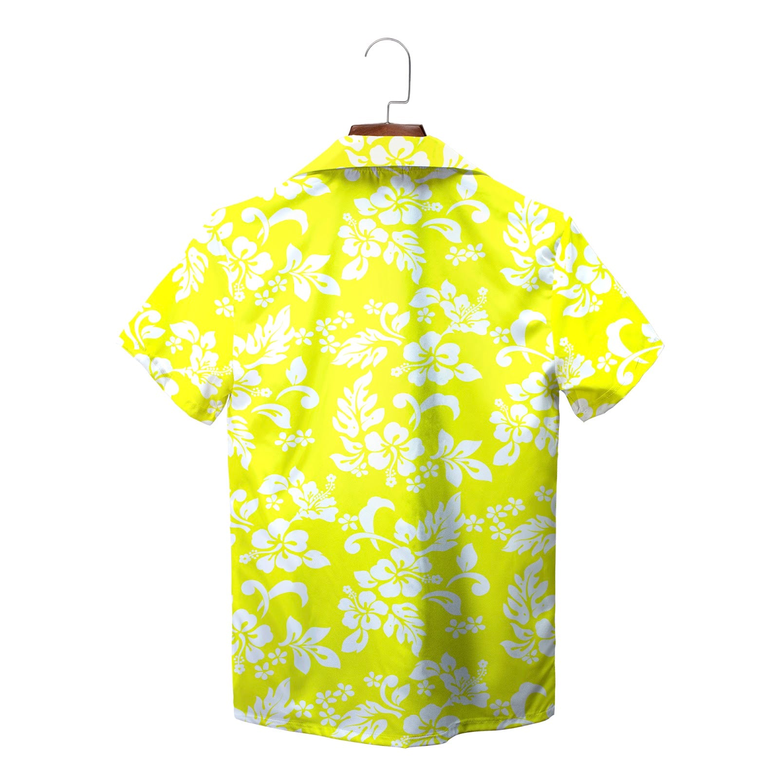 Blue white hibiscus floral Hawaiian shirt on wood hanger variant 8