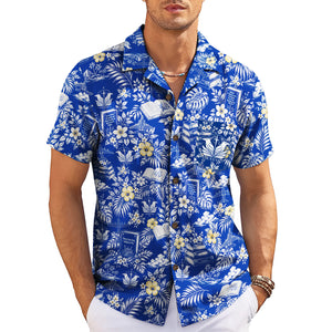 Blue floral shirt printed with books, jets, eagle emblem variant 3