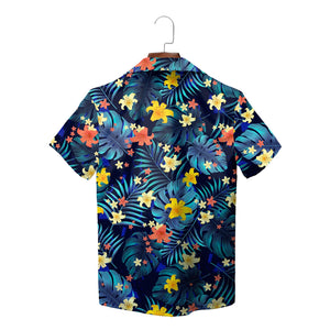 Dark blue floral aloha shirt with school crest pocket variant 2