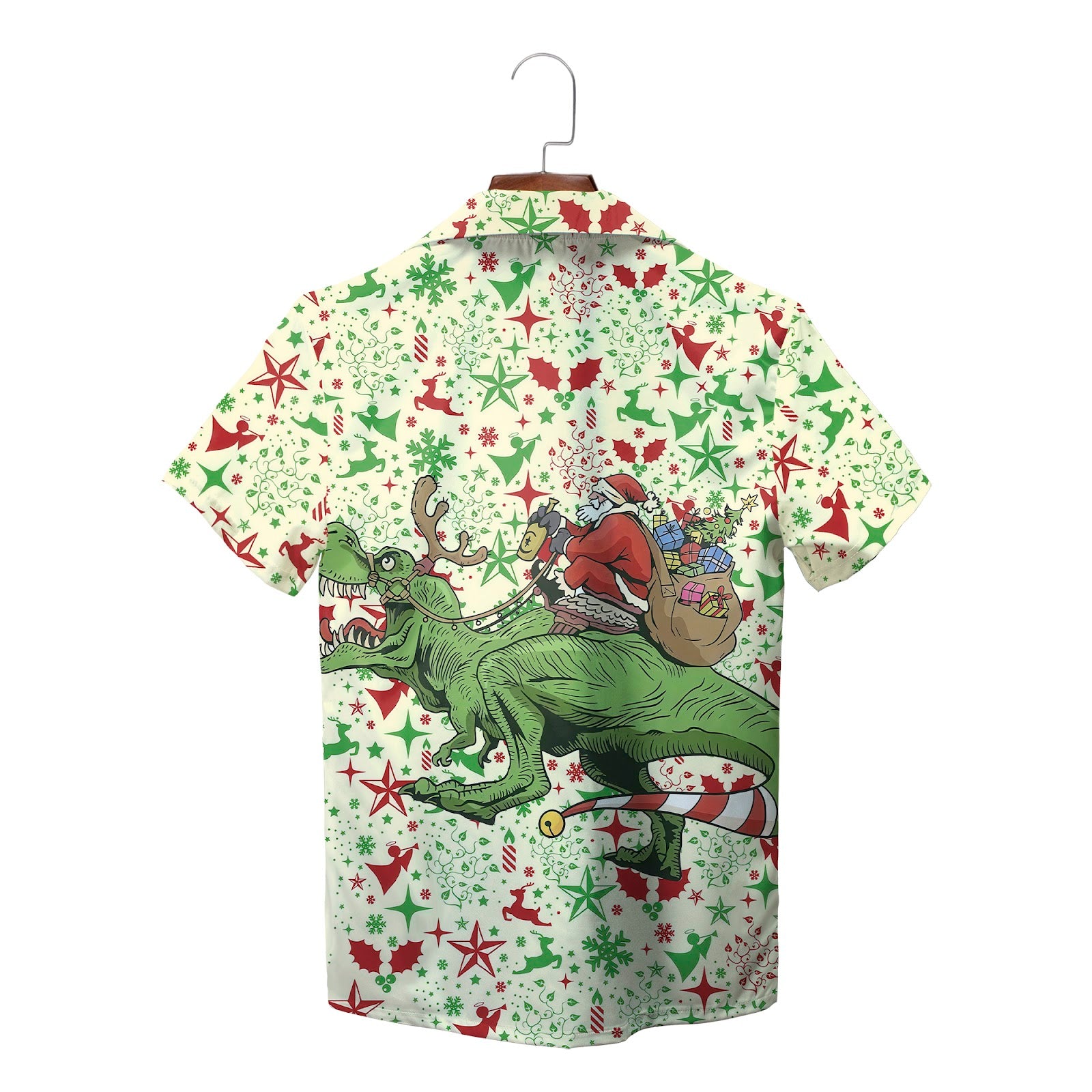 Green T Rex dinosaur carrying Santa Claus Christmas shirt variant 2