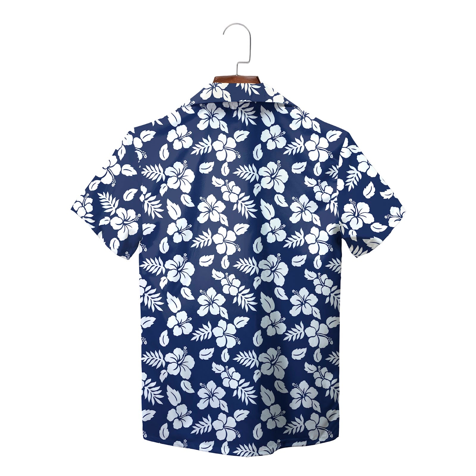 Navy blue floral aloha shirt showing cardinal hawk emblem variant 2