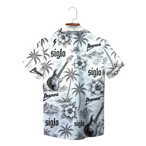 Black white floral palm beach short sleeve shirt variant 10