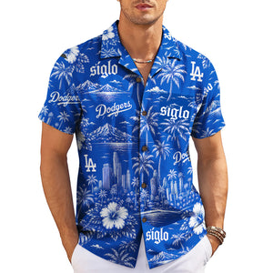Black white floral palm beach short sleeve shirt variant 12