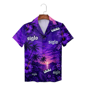 Black white floral palm beach short sleeve shirt variant 3