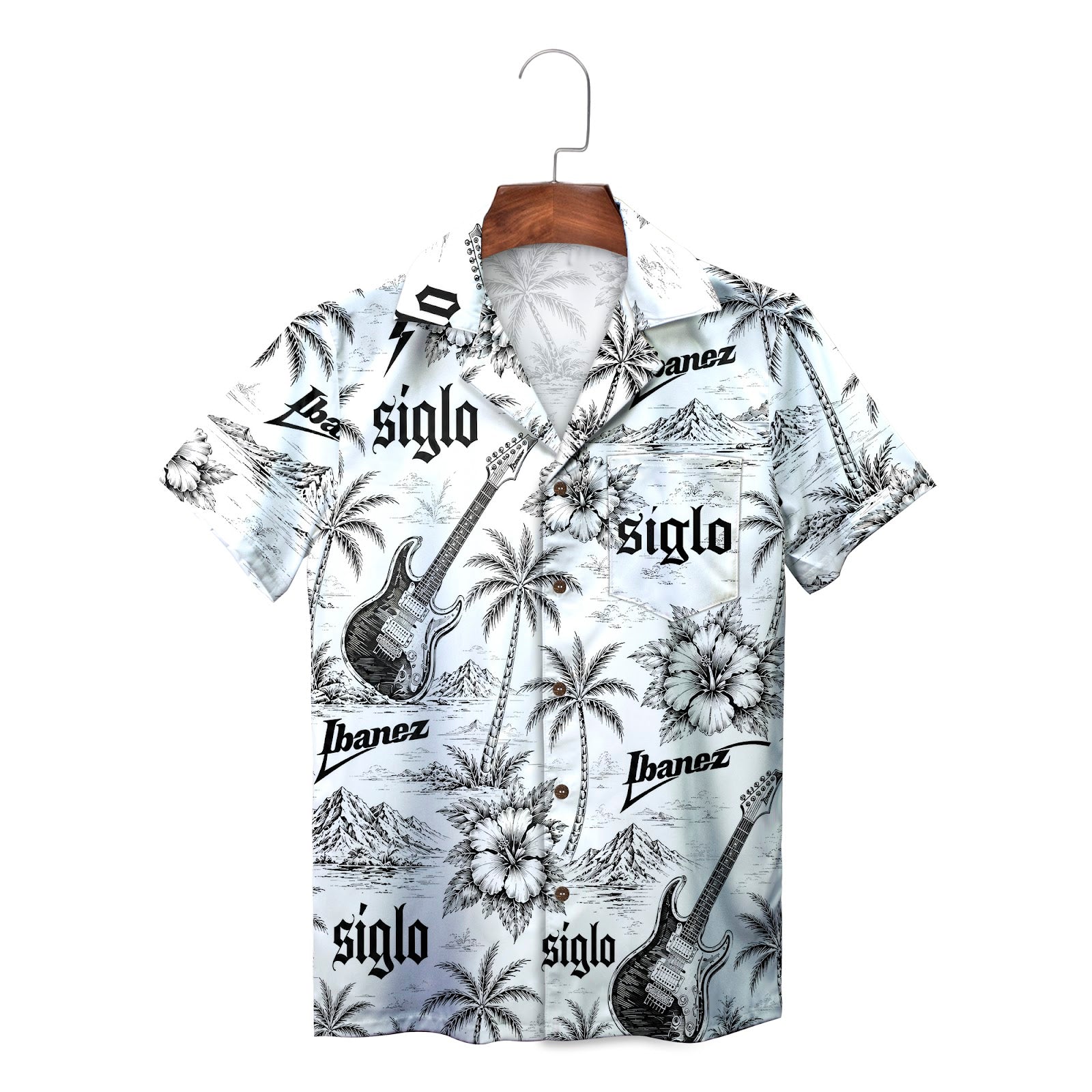 Black white floral palm beach short sleeve shirt variant 5