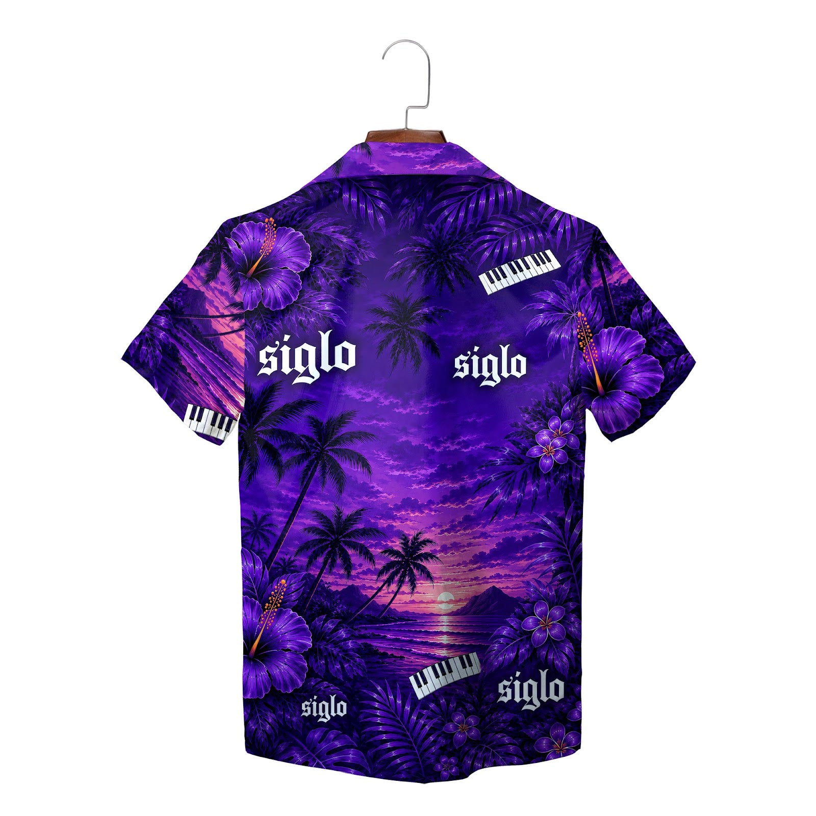 Black white floral palm beach short sleeve shirt variant 8