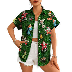 Green grass Hawaiian shirt with skating Santa and cartoon bugs variant 4