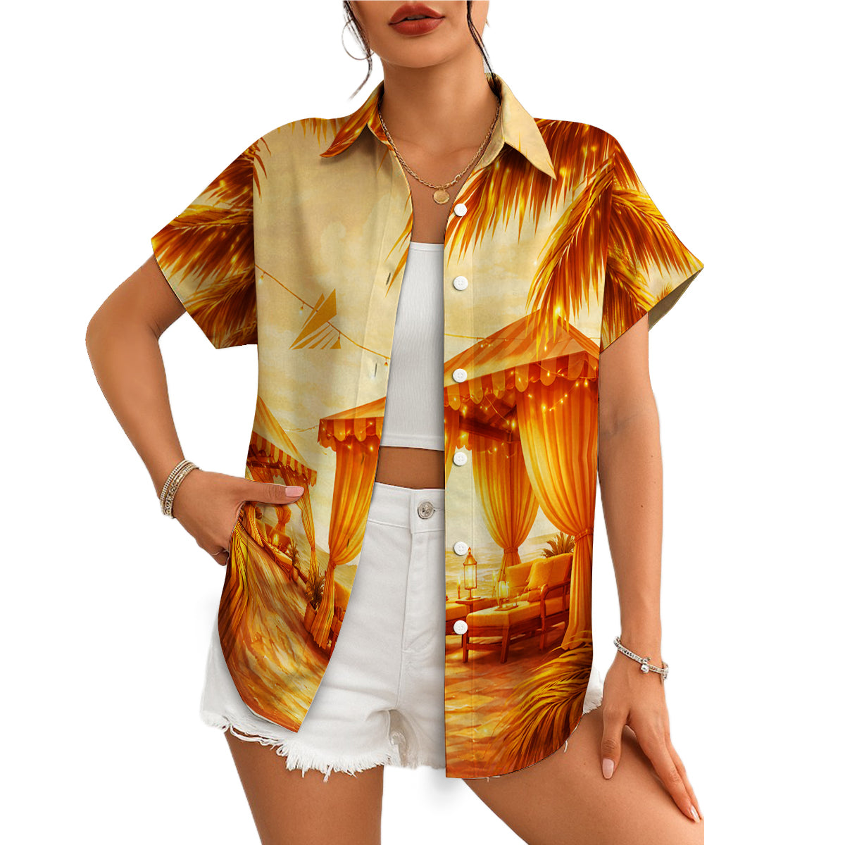 Hawaiian shirt with sunburst palm tree beach umbrella print variant 10