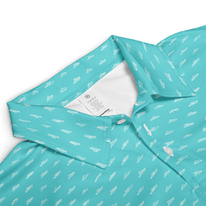 Aqua green shirt covered in tiny white fishing boats variant 3