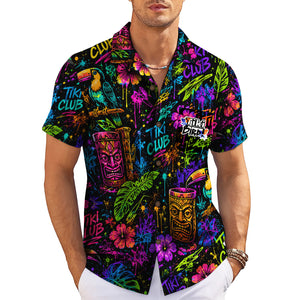 Colorful tiki mask toucan hibiscus aloha shirt on hanger variant 3