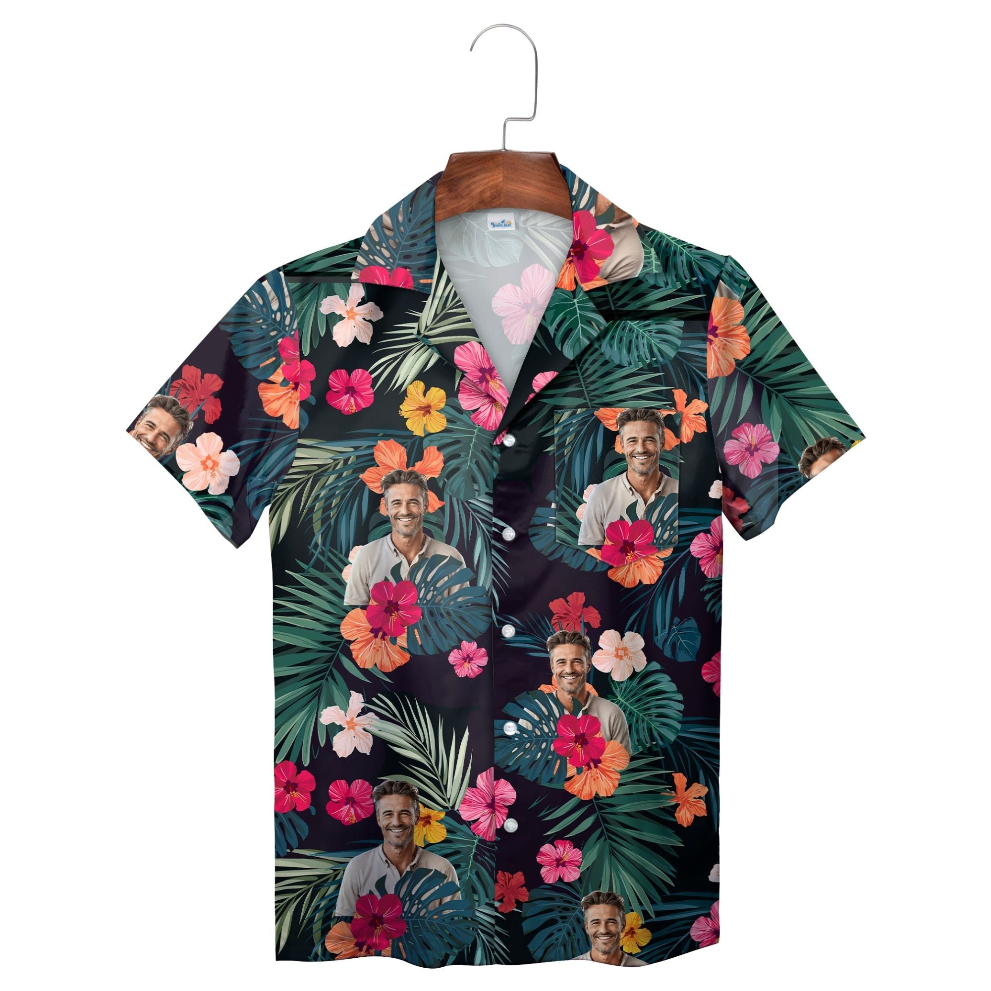Dark Green Tropical Floral Print Personalized Hawaiian Shirt