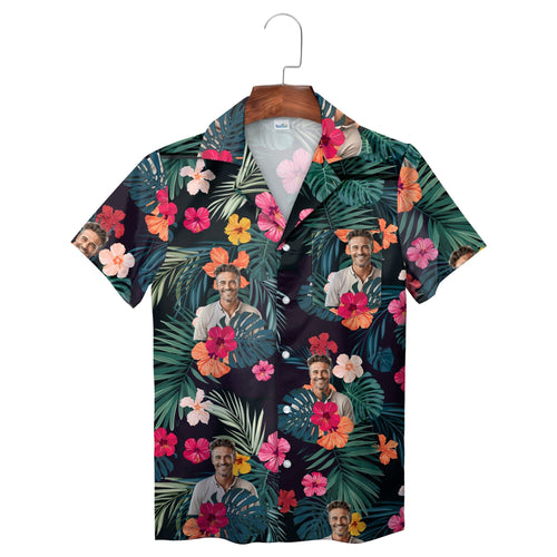 Dark Green Tropical Floral Print Personalized Hawaiian Shirt