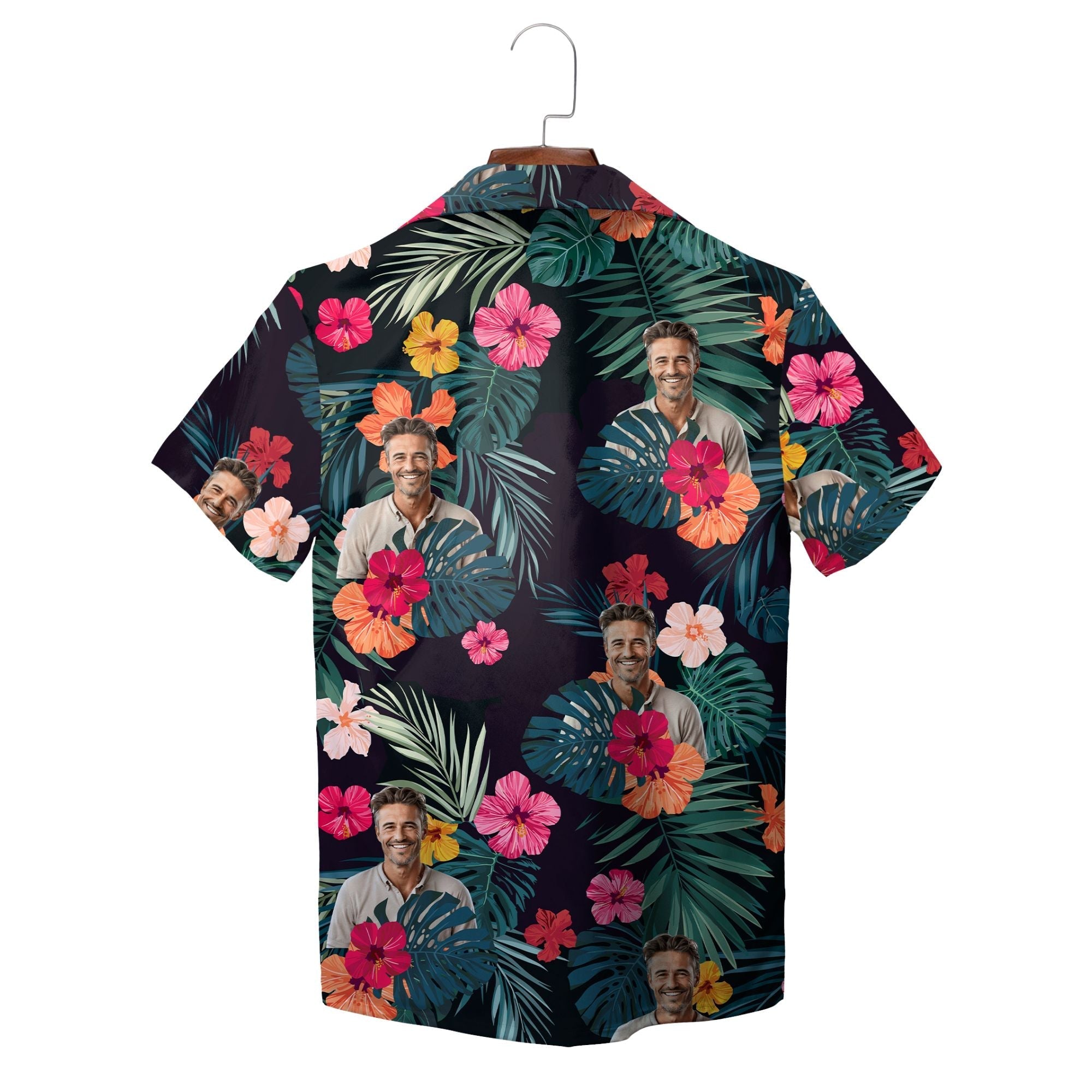 Dark Green Tropical Floral Print Personalized Hawaiian Shirt