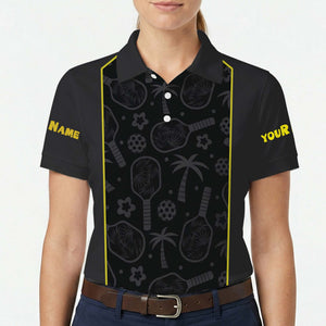 Dark gray pickleball polo with palm paddle pattern yellow trim variant 5