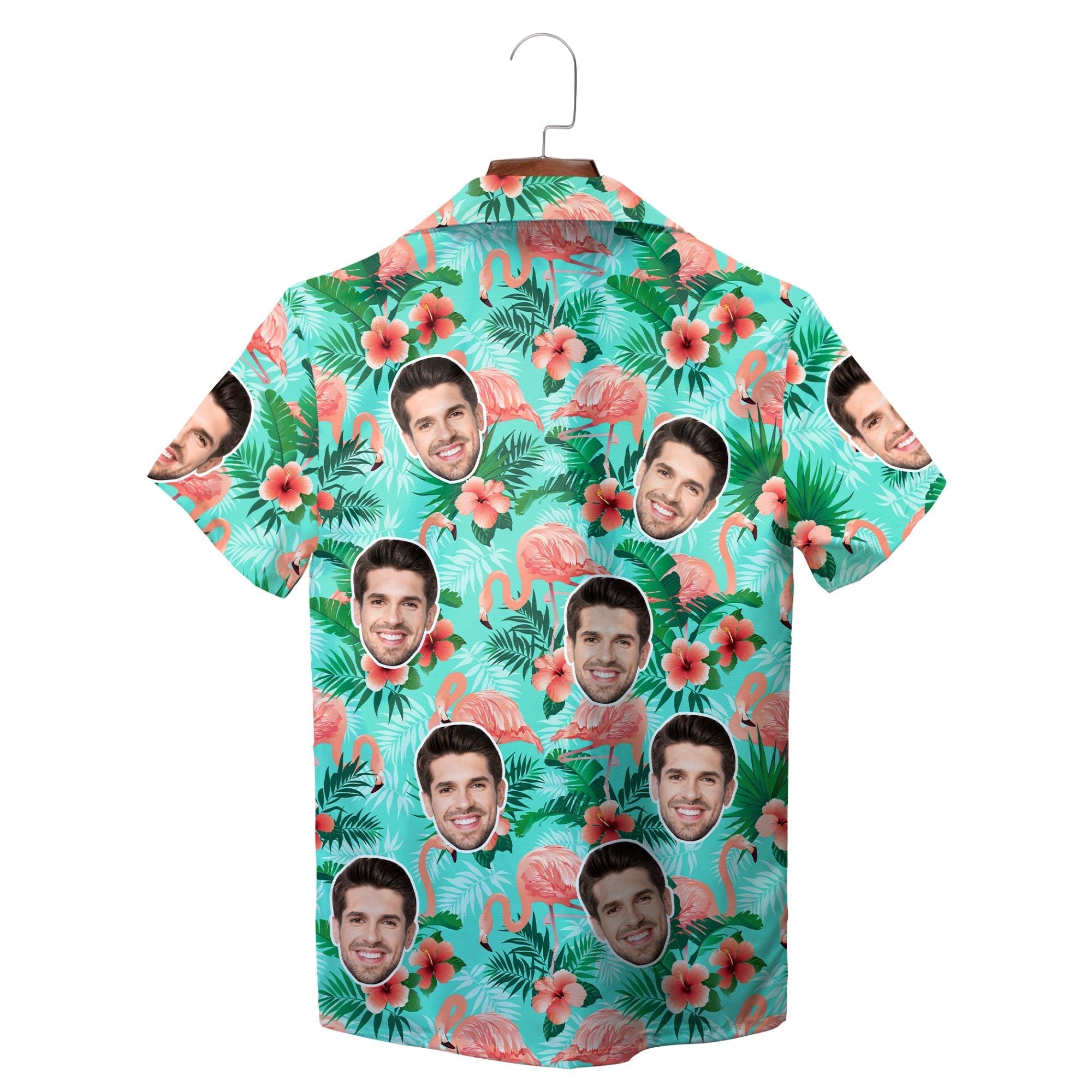 Turquoise Flamingo Palm Tree Personalized Hawaiian Shirt