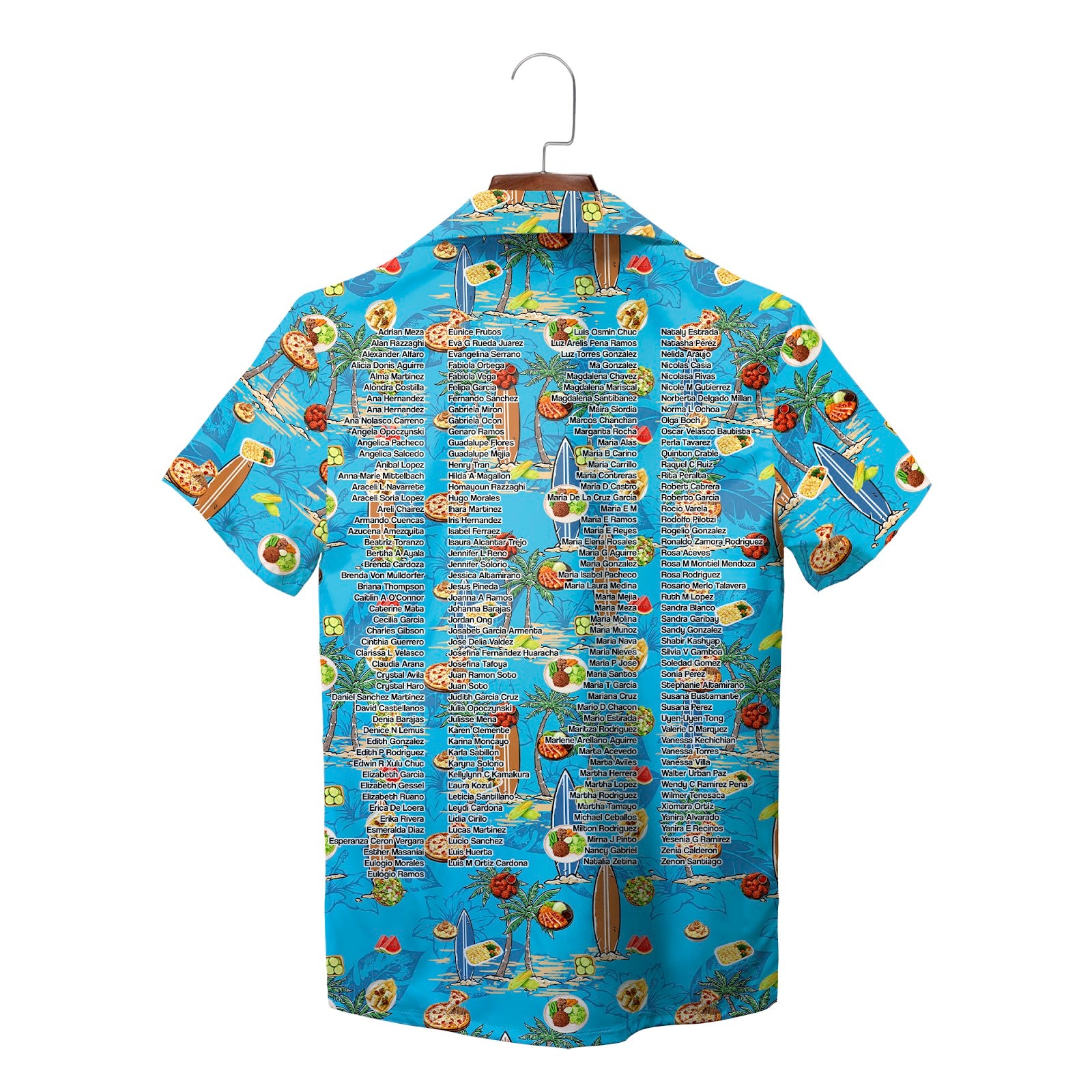 Sky blue Hawaiian shirt with surfboards palms and food print variant 3