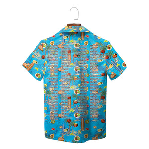 Sky blue Hawaiian shirt with surfboards palms and food print variant 3