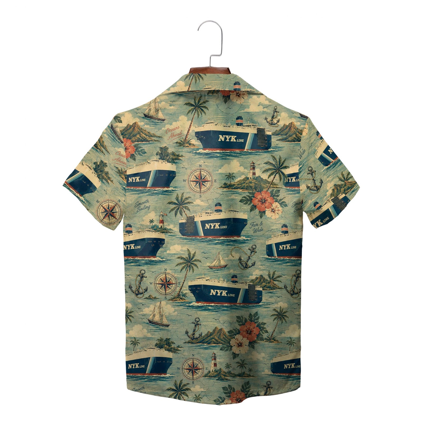Sage green steamship print short sleeve shirt on wood hanger variant 2