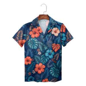 Dark green tropical shirt with rust and cream hibiscus blooms variant 3