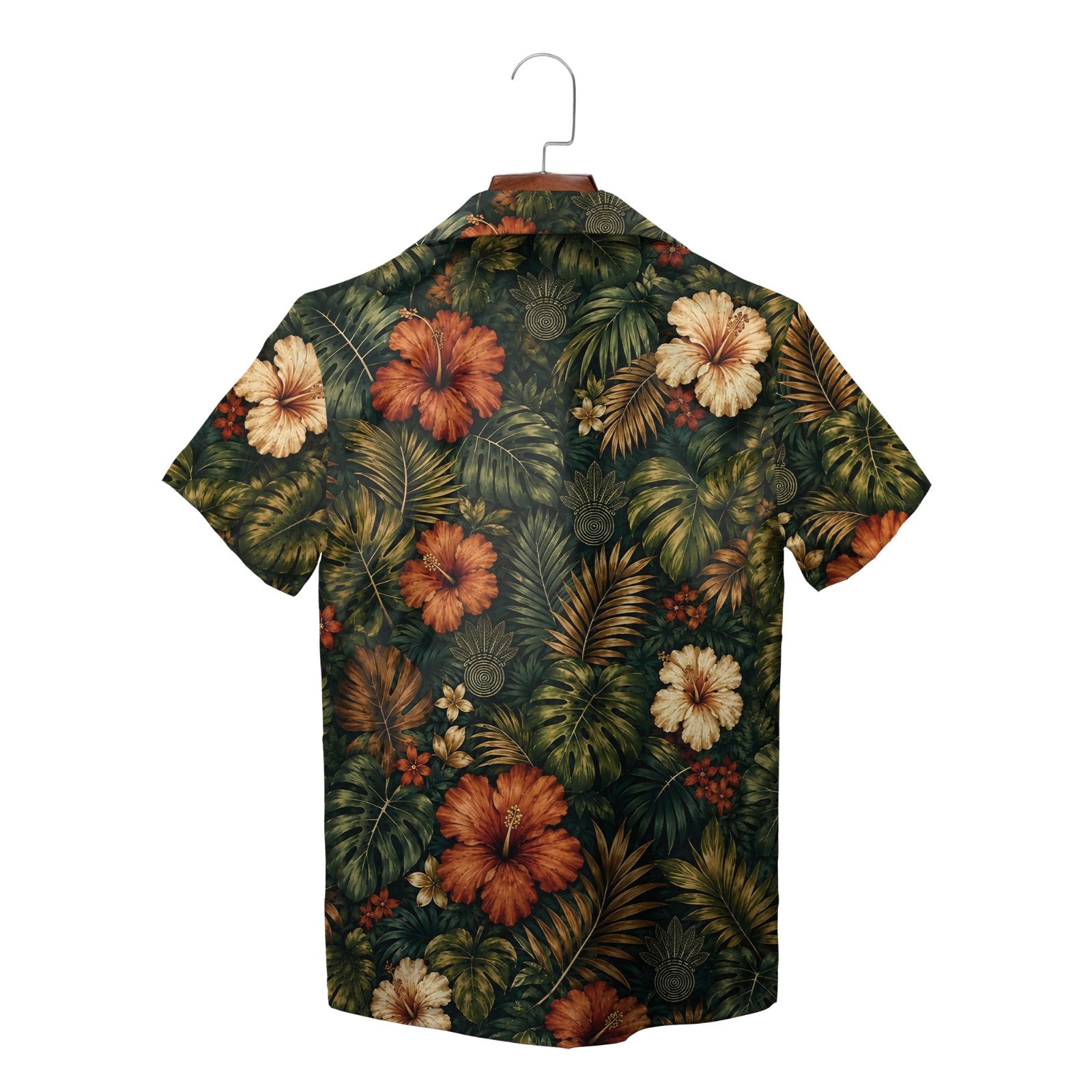 Dark green tropical shirt with rust and cream hibiscus blooms variant 4
