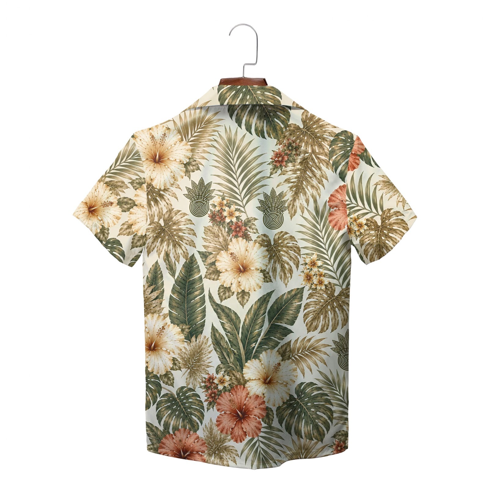 Dark green tropical shirt with rust and cream hibiscus blooms variant 5