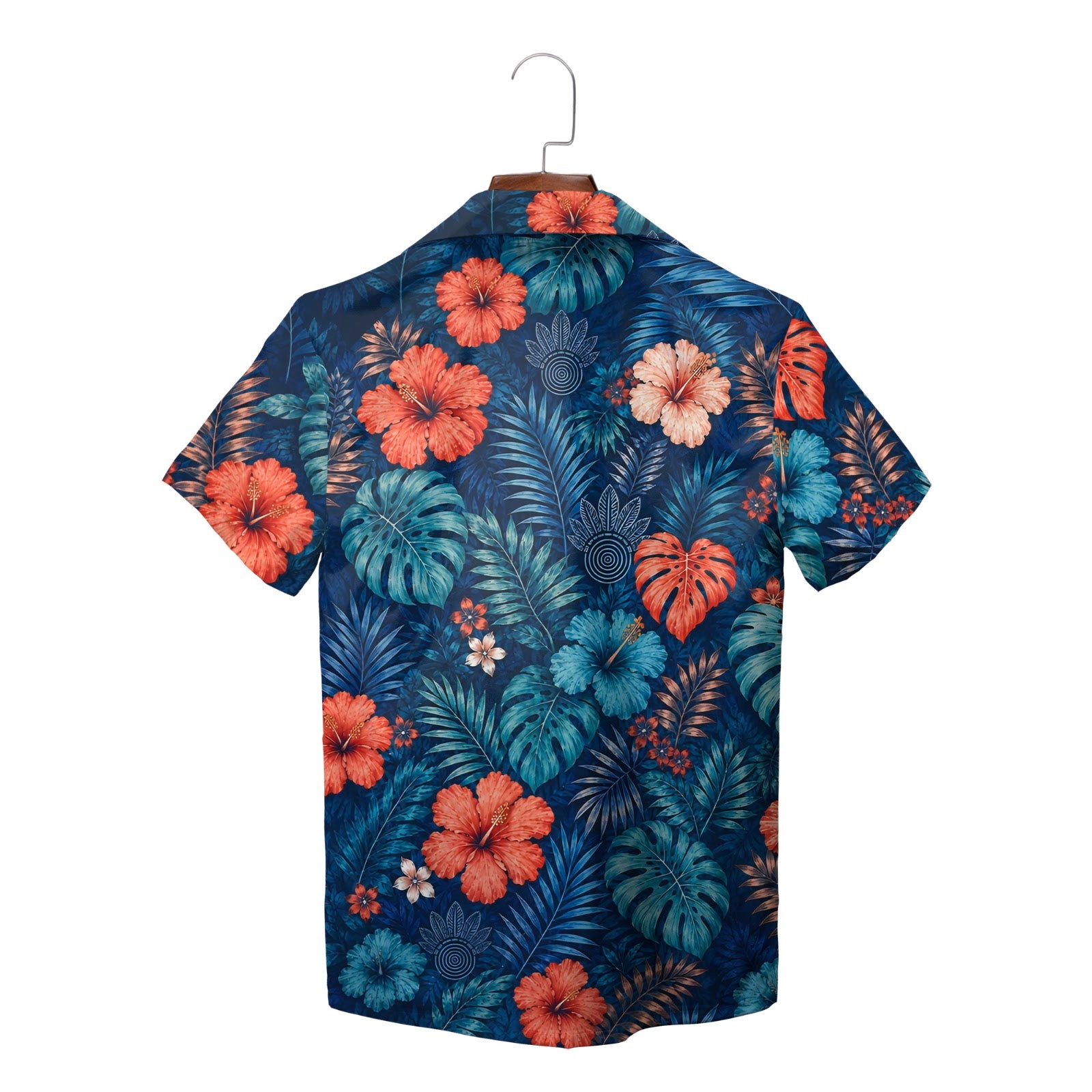Dark green tropical shirt with rust and cream hibiscus blooms variant 6