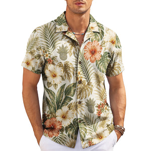Dark green tropical shirt with rust and cream hibiscus blooms variant 8