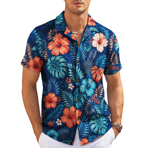 Dark green tropical shirt with rust and cream hibiscus blooms variant 9