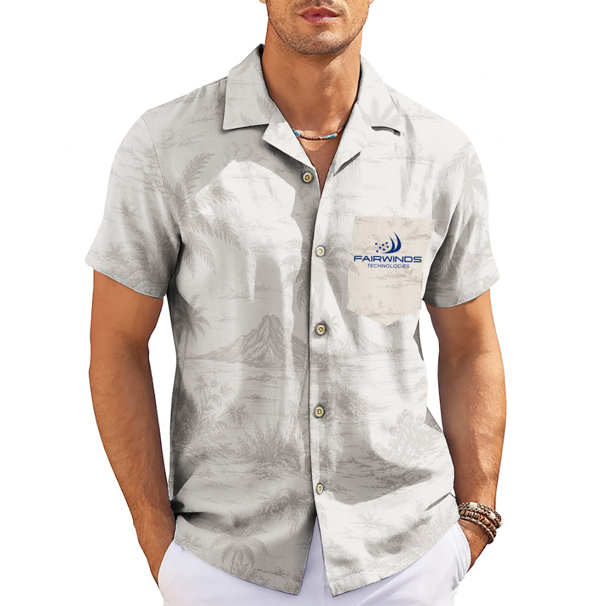 Cream beach print short sleeve shirt on wooden hanger variant 3