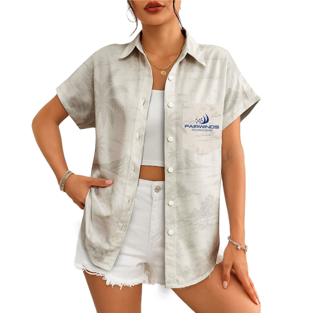 Cream beach print short sleeve shirt on wooden hanger variant 4