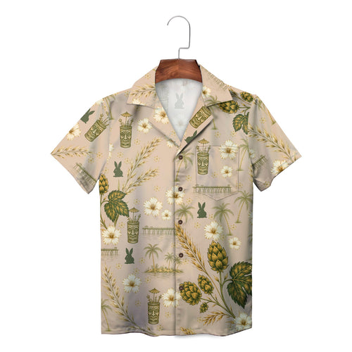 Vintage Tiki Hops Hibiscus Bunny Beach Hawaiian Shirt