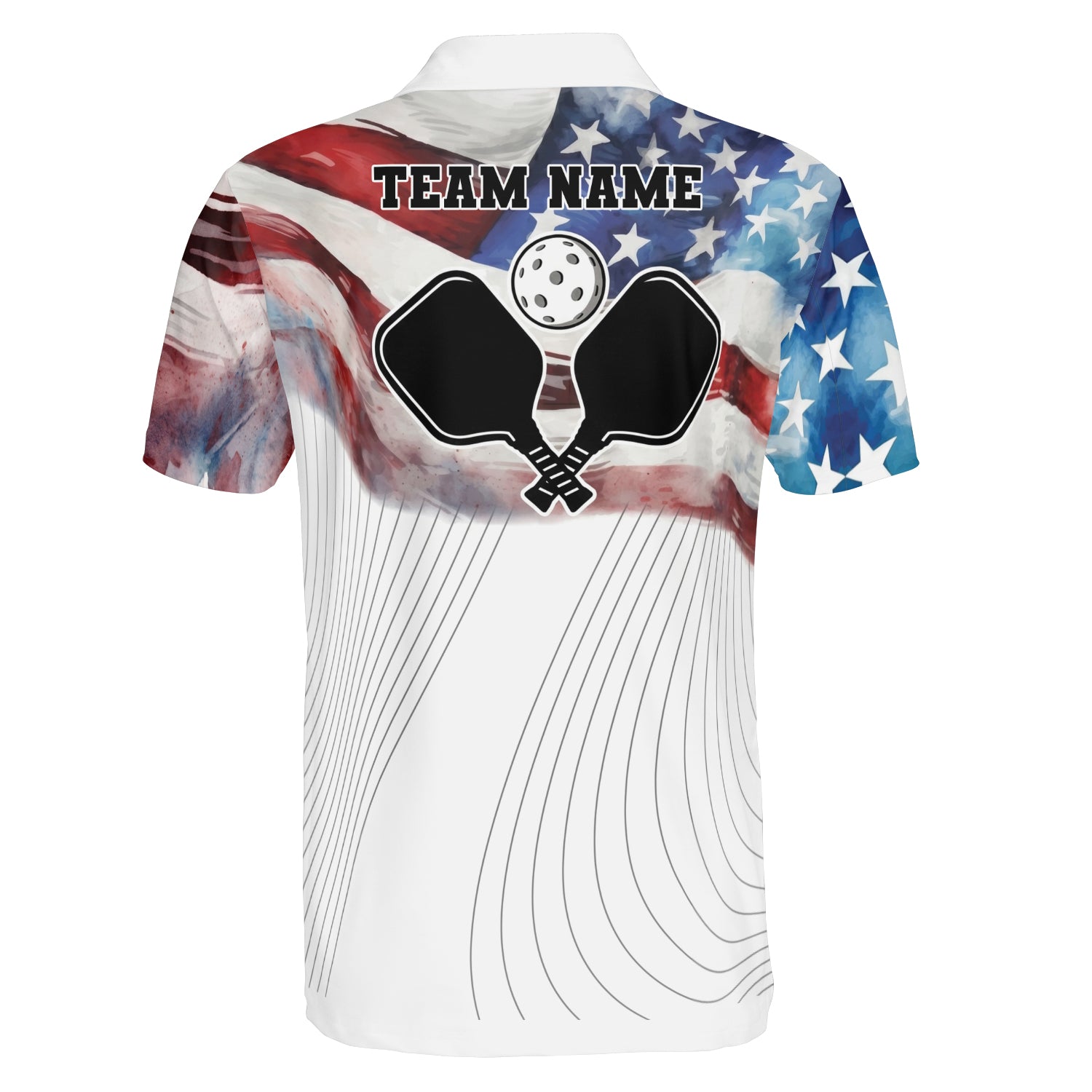 Patriotic watercolor flag pickleball polo with custom name variant 2