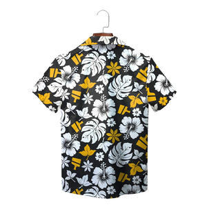 Black aloha shirt showing white blooms yellow brushes variant 2