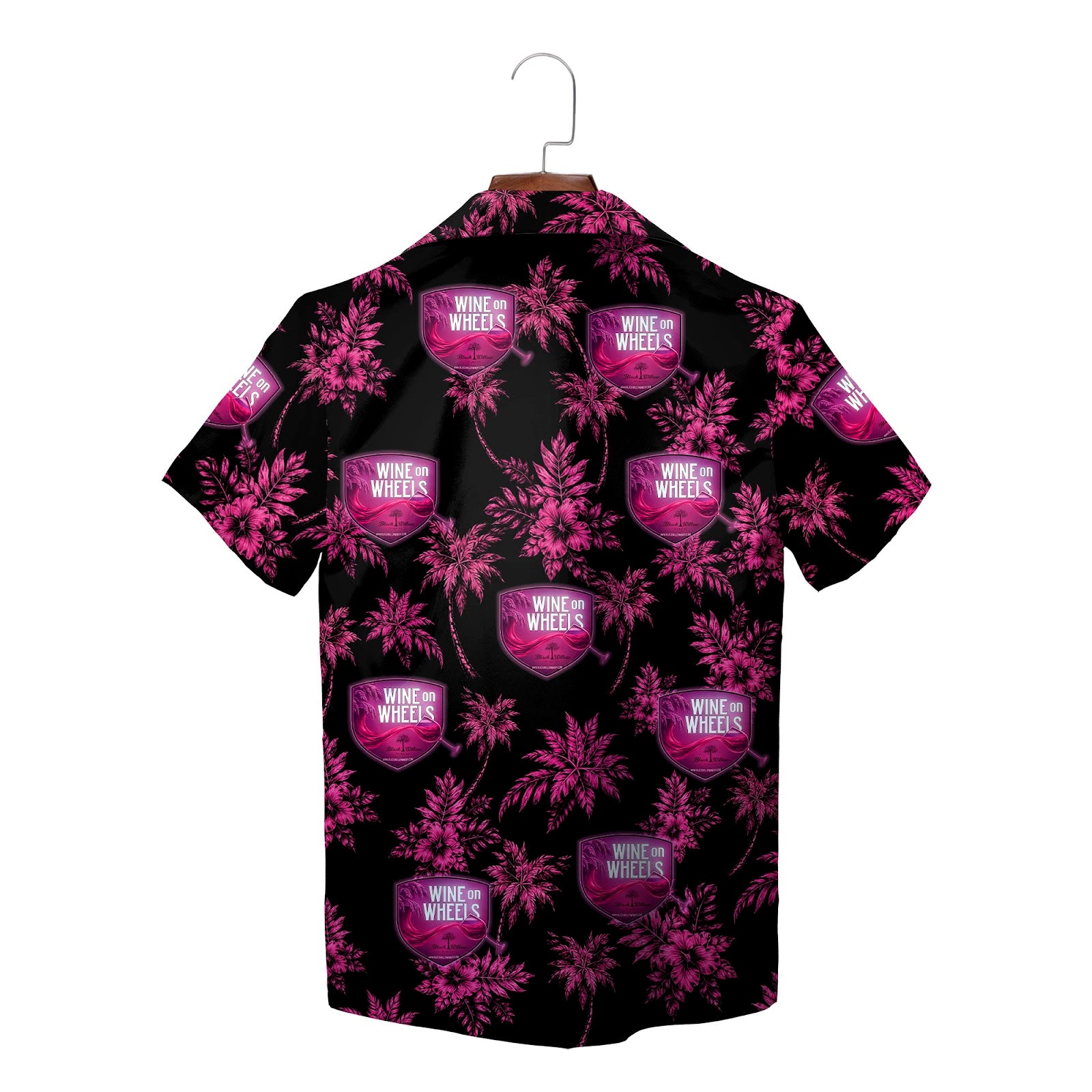 Black pink wine bottle grape vine button shirt on hanger variant 4