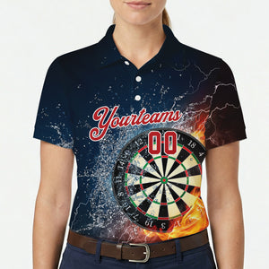 Navy polo showing dartboard between flames and water variant 5