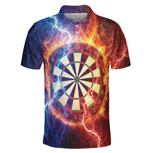 Polo shirt showing dartboard with flames and blue lightning variant 2