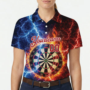 Polo shirt showing dartboard with flames and blue lightning variant 9